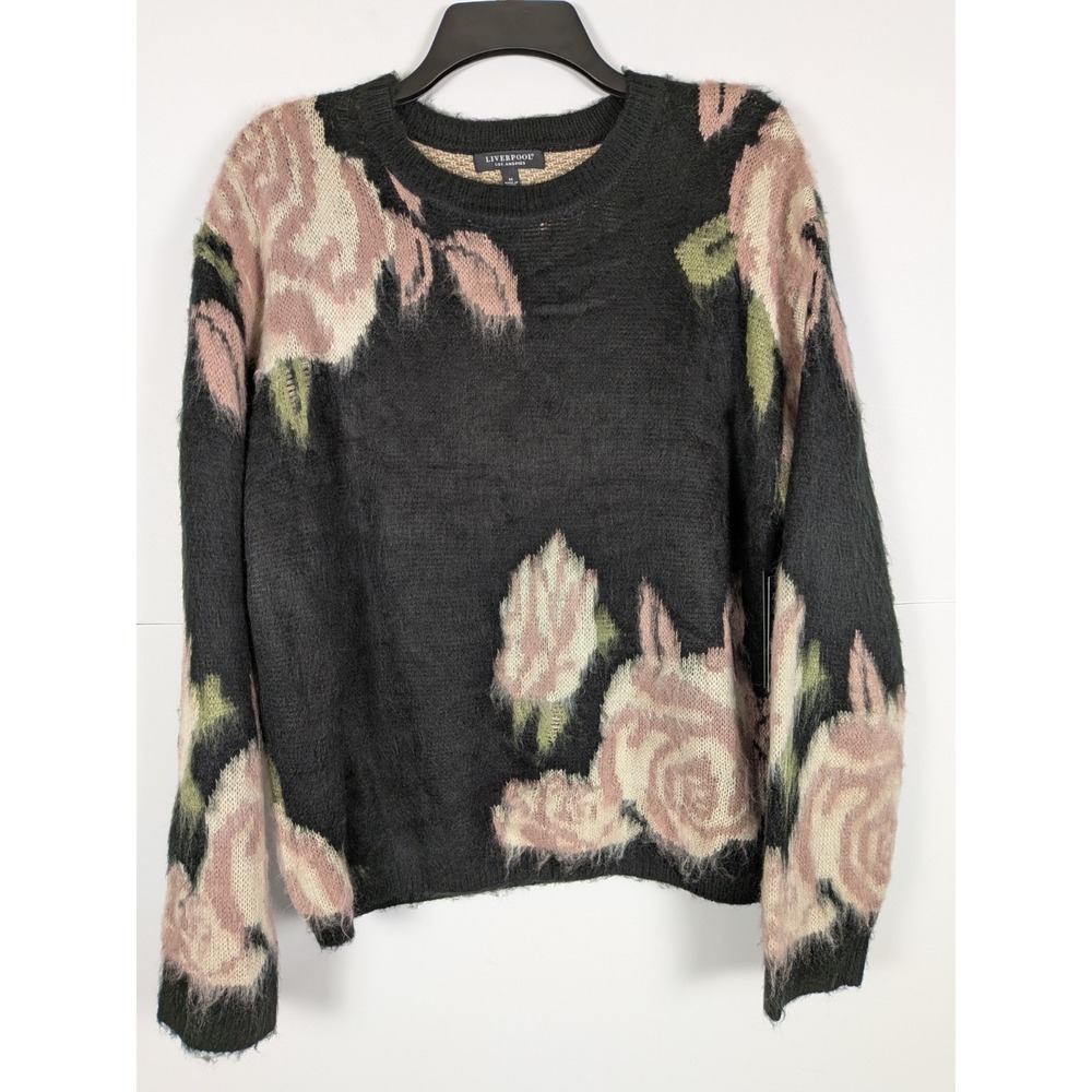 NWT Liverpool Los Angeles Medium Women's Black & Pink FLORAL Sweater